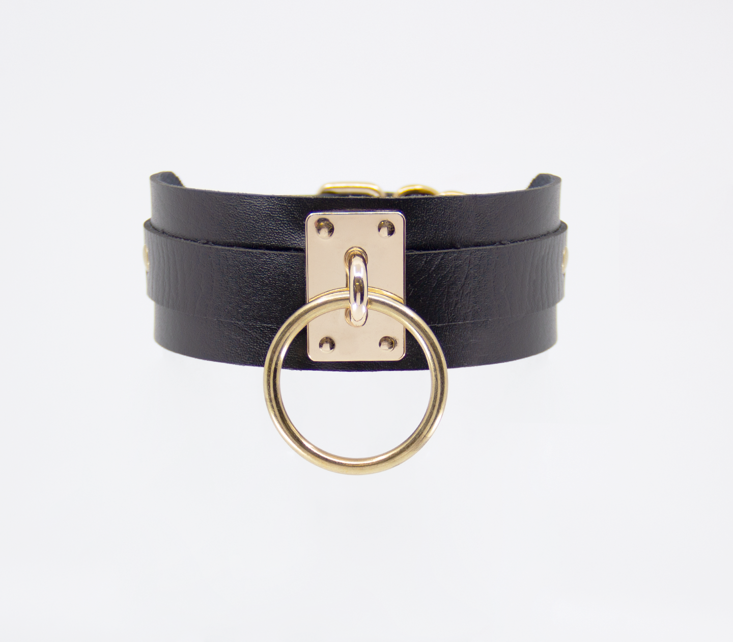 Faux Grained Leather Collar - Oversized O-Ring Shackle Plate