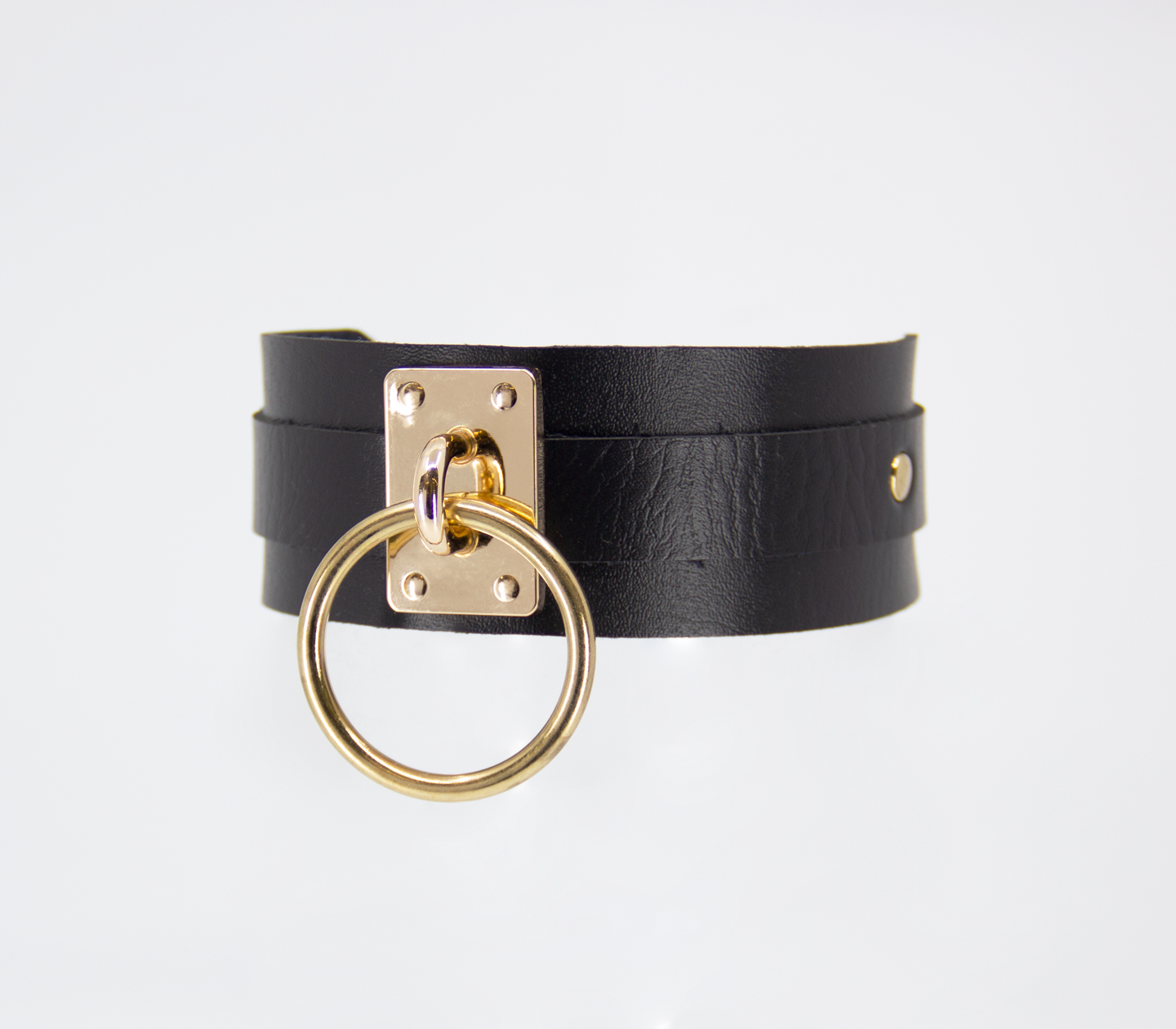 Faux Grained Leather Collar - Oversized O-Ring Shackle Plate