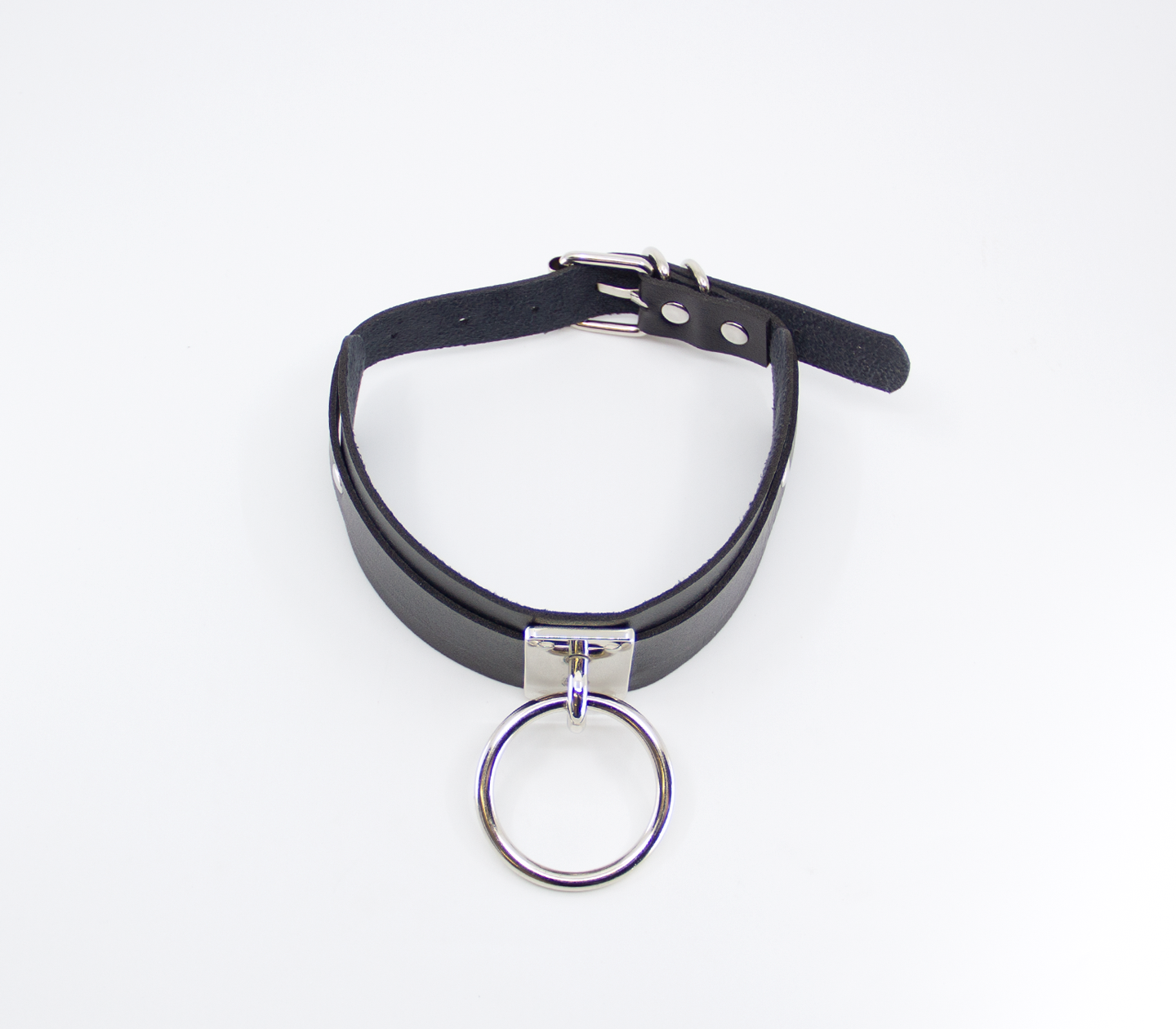 Faux Grained Leather Collar - Oversized O-Ring Shackle Plate
