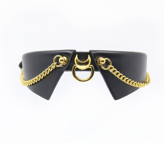 Unique Lapel Collar - Premium Faux Leather Gold Hardware